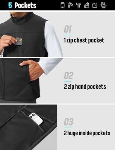 TBMPOY Men's Lightweight Softshell Vests Windproof Sleeveless Jackets Golf Outdoor Outerwear Summer Hiking Travel Cycling - color: Black, size: Small