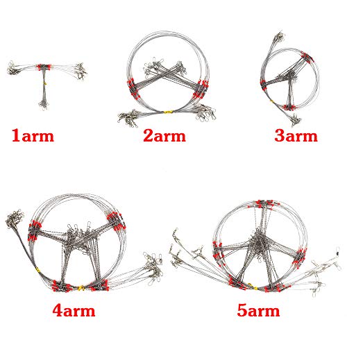 Senyu Wire Trace Leader Rig Stainless Steel 1-5 Arms Fishing Rigs with Snap,High-Strength Fishing Leaders Saltwater-Perch Rigs for Fishing - color: Arm Length 4.7inch, style: 4 Arm Leader