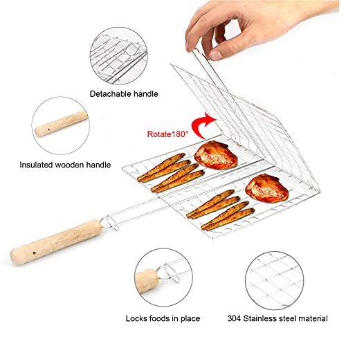 Portable BBQ Grill Basket Long Handle Stainless Steel 1Pcs | Stainless Steel Material, Outdoor Use, Barbeque Grilling, Baskets Grilling, Fish Vegetables, Steak Shrimp