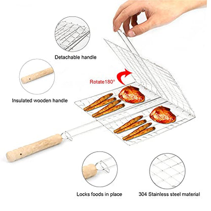 Portable BBQ Grill Basket Long Handle Stainless Steel 1Pcs | Stainless Steel Material, Outdoor Use, Barbeque Grilling, Baskets Grilling, Fish Vegetables, Steak Shrimp