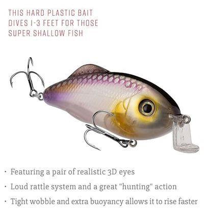 Strike King Hybrid Hunter Shallow Jr. Fishing Lure, Shallow Diving Crankbait, 90-Degree Bill, 3D Eyes, Loud Rattle, Dives 1 to 3-Feet,Size 4 & 6 Treble Hooks - color: Clearwater Minnow, size: 1/2 oz