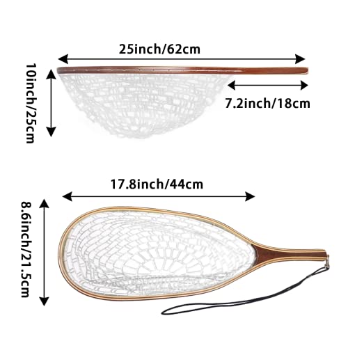 Aventik Fly Fishing Landing Net for Trout Soft Rubber Ghost Mesh Catch and Release Wooden Frame Lightweight and Tangle-Free - style: Long Head