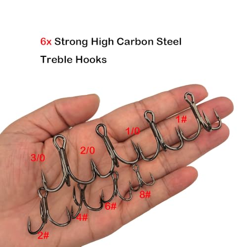 10pcs/Box Fishing Treble Hooks 6X Strong Black High Carbon Replacement Treble Hooks Size 3/0 2/0 1/0 1# 2# 4# 6# 8# - size: 1/0-10pcs
