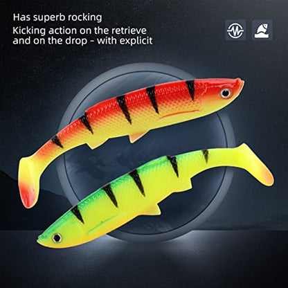 ZHENGYI 4pcs Paddle Tail 14.5g 120mm Fishing Soft Lures 3D Eyes T Tail Artificial Bait Plastic Pike Fishing Lures - color: F