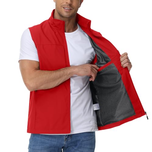 Eisctnd Mens Lightweight Quick Dry Vest Sleeveless Outdwear Utility Jacket | Utility Sleeveless Vest with Multi Pockets, Outerwear Hiking Fishing Photography Camping Travel Outdoor - color: Red, size: Small
