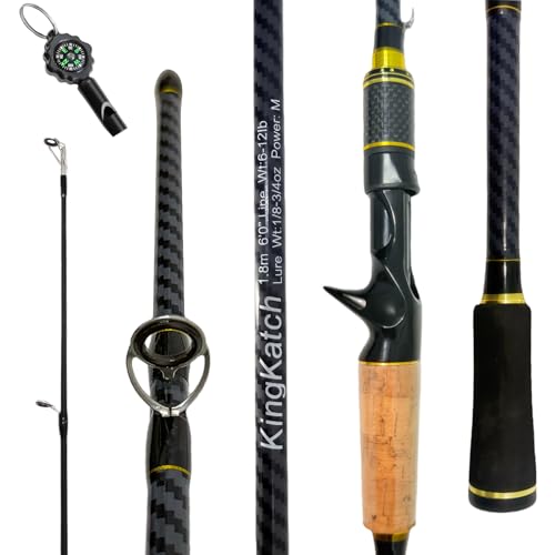 24-Ton Carbon & Fiberglass Spinning/Casting Rod, Lightweight 2-Piece Sensitive Fishing Rod with Ceramic Guides & Split-Grip Handle for Bass, Trout, Pike - color: A-Golden- Casting- 6'0"