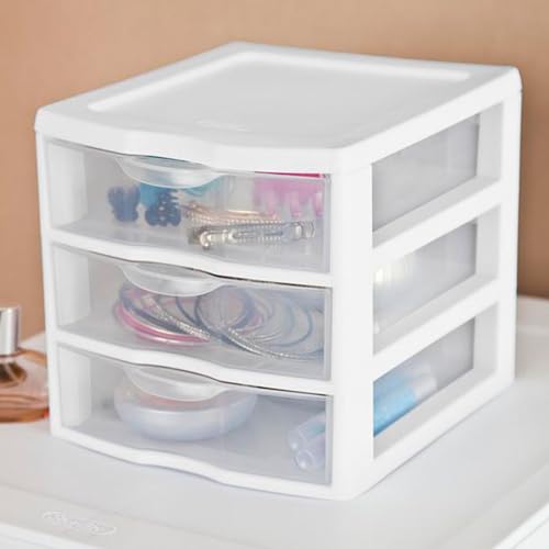 Sterilite Clearview Plastic Multipurpose Small 3 Drawer Desktop Storage Organization Unit for Home, Classrooms, or Office Spaces, White, 6 Pack - size: 6 Pack