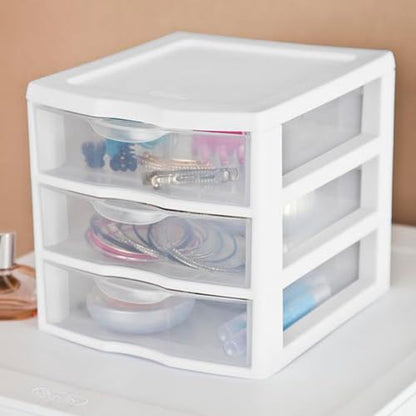 Sterilite 18-Pack Clearview 3-Drawer Cart, Small Plastic Storage Organizer Drawers, White - Organizing Drawer Containers for Bathroom, Closet, Kitchen, and Bedroom - size: 18 Packs