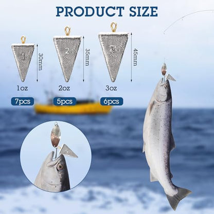 Shimeyao 18 Pieces Pyramid Sinkers Fishing Weights Triangle Fishing Sinkers Rig Pyramid Sinker for Ocean Saltwater Surf Bass Casting Gear Tackle - size: 1, 2 ,3 oz
