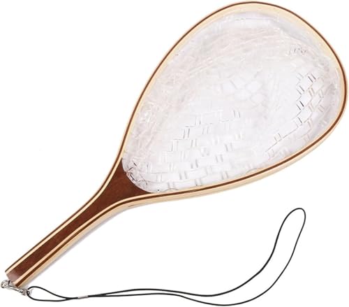 Wooden Frame Fly Fishing Net with Soft Rubber Mesh,Low-Weight Landing Net for Trout & Bass,Catch-and-Release Design for Stream and River Fly Fishing
