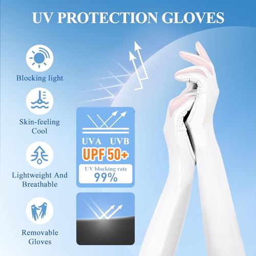 2 Pairs UV Protection Gloves Full Arm Sunblock Gloves with Ventilation Holes, Summer Sun Protection Gloves for Driving - color: 2 White
