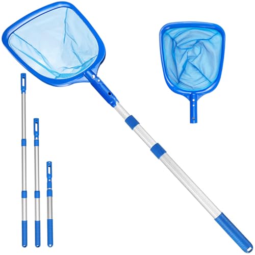 Heavy-Duty Pool Skimmer Net for Above Ground/Inground Pools - Telescopic Aluminum Pole with Fine Debris Mesh, Hot Tub & Spa Cleaning Tool - Compact No-Tangle Design