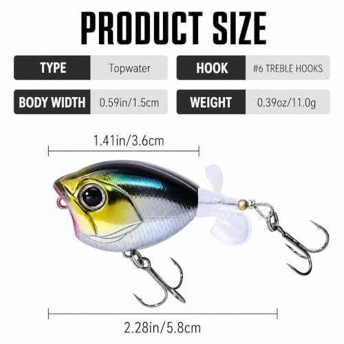 Top Water Lures, Floating Plopper Bait with BKK Hooks – Bass Fishing Lures for Trout, Pike & Other Freshwater & Saltwater Species – Great Fishing Gifts for Men - color: B2-3PCS,2.28in,0.39oz