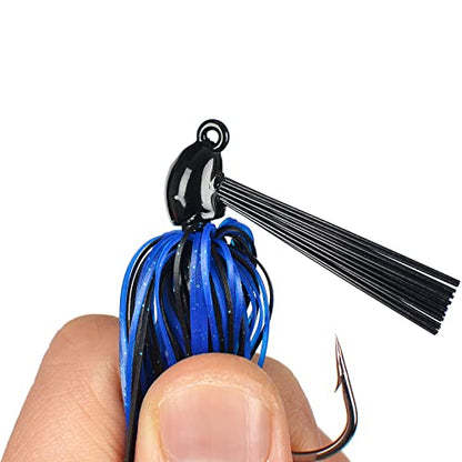 Fishing Jig with Weed Guard, 3/8 oz, Pack of 6 | Silicone Skirt, Multi-Color Fishing Lures for Bass, Walleye, Perch