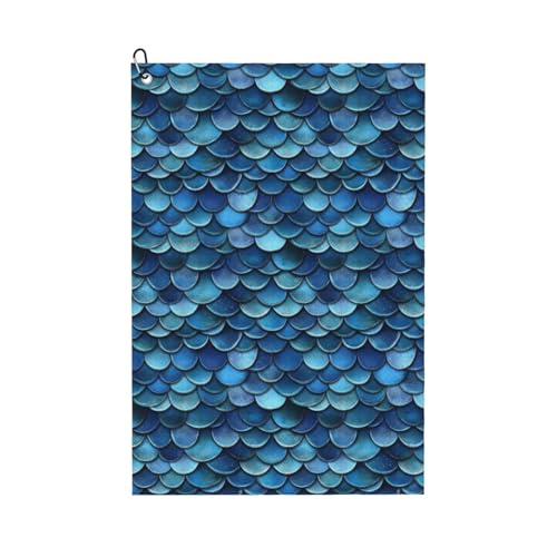 Deep Blue Fish Scale Print Golf Towel, Microfiber Golf Towels for Bags with Carabiner Clip 16 x 24 inches, Men Womens Golfs Accessories