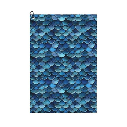 Deep Blue Fish Scale Print Golf Towel, Microfiber Golf Towels for Bags with Carabiner Clip 16 x 24 inches, Men Womens Golfs Accessories