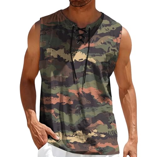 MARSVOVO Mens Print V-Neck Tank Tops Casual Lace-Up Loose Fit Graphic Vest Lightweight Breathable Sleeveless Shirts - color: Pattern D, size: Small