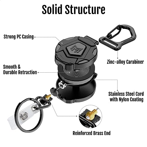MNGARISTA 4-Pack Retractable Keychain, Heavy Duty Carabiner Badge Holder, Tactical ID Badge Reel with 31.5” Steel Retractable Cord, 8.0 oz - style: 4-Pack