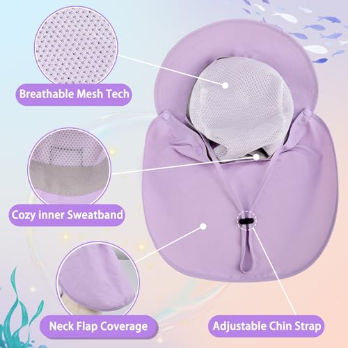 Kids Sun Hat with Detachable Neck Flap for Boys & Girls Wide Brim Fishing Hat for Kids Water Resistant UV Protection - color: 1 Pack-light Purple