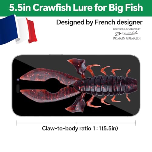 Crawfish Lure 5.5", Soft Plastic Crawdad Creature Bait with Rattles, Weedless Bass Fishing Lure, Realistic Fishing Lures for Freshwater & Saltwater, 3 Pack Red Green Blue - color: red blue green