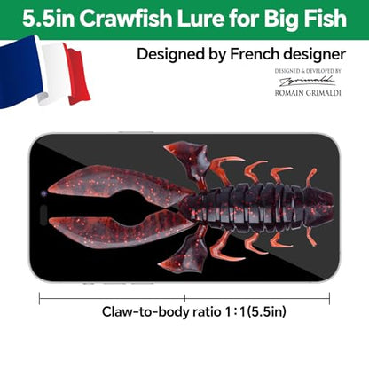 Crawfish Lure 5.5", Soft Plastic Crawdad Creature Bait with Rattles, Weedless Bass Fishing Lure, Realistic Fishing Lures for Freshwater & Saltwater, 3 Pack Red Green Blue - color: red blue green
