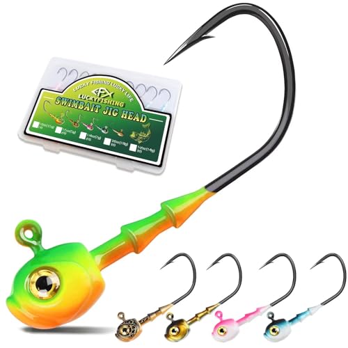 LUCKYFISHING Swimbait Jig Head 40/30/25/20/15Pcs Freshwater Saltwater Jig Heads for Bass Walleye Trout Fishing Gifts for Men 1/8oz 1/5oz 1/4oz 3/8oz 1/2oz - color: Assorted Colors: 1/8oz(3.5g)-1/0-40Pcs