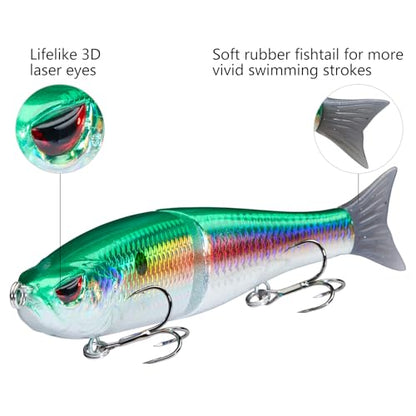 Bassdash SwimShad Glide Baits Jointed Swimbait Bass Pike Salmon Trout Muskie Fishing Lure - color: Gizzard Shad, size: 4.5in/0.65oz