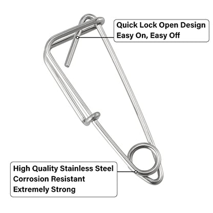 Dr.Fish 10 Pack Trotline Clips Stainless Steel Snap Lure Clips Fishing Snaps Longline Clips Catfish Tuna Clips Quick Change Fishing Clips - color: Grey（2"）