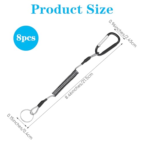 8 Pcs Retractable Safety Coiled Lanyard Heavy Duty Fishing Lanyard with Carabiner Kayak Retractable Tool Leash Keychain Fishing Rod Safety Lanyards for Fish Equipment Keys Cards Tools