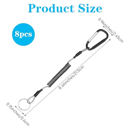 8 Pcs Retractable Safety Coiled Lanyard Heavy Duty Fishing Lanyard with Carabiner Kayak Retractable Tool Leash Keychain Fishing Rod Safety Lanyards for Fish Equipment Keys Cards Tools