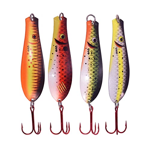 Doctor Spoon 4 Pack Premium Ultra Violet Fishing Spoons - Featuring Innovative Image and Ultra Violet Finish Technology - Great for Jigging, Trolling, Casting Both Fresh and Salt Water - color: UV MIX 3, size: 4-1/2 inch | 1-3/16 oz