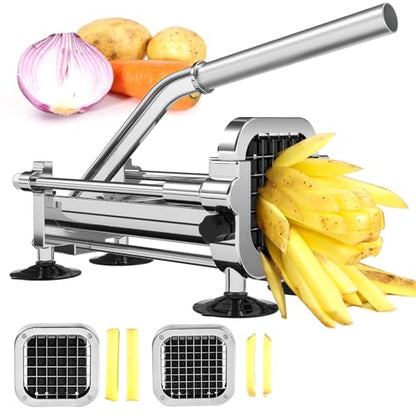 French Fry Cutter, Stainless Steel Potato Cutter with 1/2 Inch and 3/8 Inch Blades, (Manual Cutter, 1/2'' & 3/8'' Blade) - color: Manual Cutter, size: 1/2 Inch & 3/8 Inch