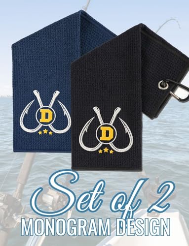 Embroidered Fishing Towels with Clip, Personalized Microfiber Towel Accessories for Fishing Lovers, 16x16 Inches, Pack of 2, Initial D - color: D