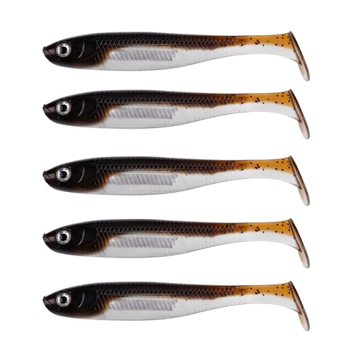 Paddle Tail Swimbait Fishing Lures for Bass Fishing | 5/6/15 Pcs Soft Plastic Lures With Paddle Tail, Pre-Rigged Jig Hook Options for Walleye, Pike & Trout Fishing - color: Pumpkin