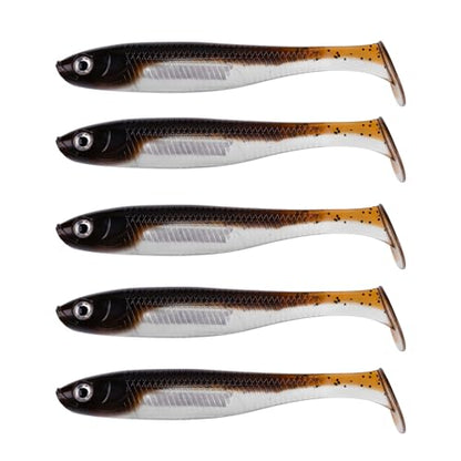 Paddle Tail Swimbait Fishing Lures for Bass Fishing | 5/6/15 Pcs Soft Plastic Lures With Paddle Tail, Pre-Rigged Jig Hook Options for Walleye, Pike & Trout Fishing - color: Pumpkin