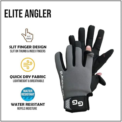 Glacier Glove Unisex Elite Angler Durable Outdoor Slit-Finger Gloves | Water-Resistant, Quick-Dry, Multi-Functional, Form-Fitted Handwear - size: Medium
