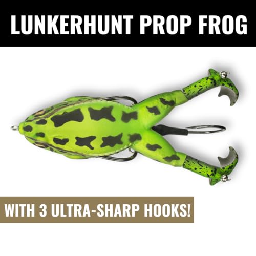 LUNKERHUNT - Frog Bait for Bass Fishing | Soft Hollow Body Weedless Frog for Bass Fishing and Trout | Weedless Realistic Bait Frog Lure, Freshwater with Sharp Hooks Lures and Double Propellers Feet - style: Green Tea