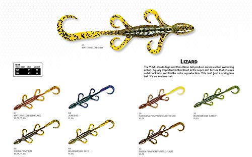 YUM Lizard Ultimate Finesse Lizard Soft Plastic Swim-Bait Bass Fishing Lure with Curly Legs and Tail - color: Green Pumpkin