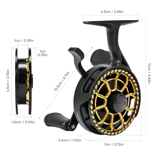 Keenso Ice Fishing Reel,Magnetic Drop System Inline Ice Fishing Reel 3.0:1 High Speed for Deep Sea River Lake