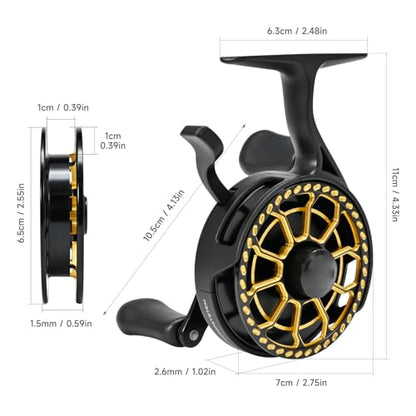 Keenso Ice Fishing Reel,Magnetic Drop System Inline Ice Fishing Reel 3.0:1 High Speed for Deep Sea River Lake