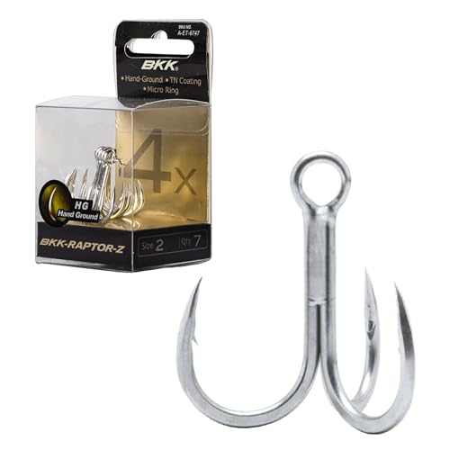 BKK Raptor-Z Treble Hook | 4X | Saltwater Corrosion Resistant Bright Tin Coating | Hand Ground Point | Heavy Duty Lure Hook, Popping, Stickbaits - size: 2#