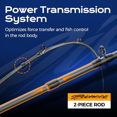 HANDING Pioneer Fishing Rod 2-Piece Baitcaster Rod & Spinning Rod | Ideal for Bass Trout Walleye Freshwater All-Purpose Rod. 24T Carbon Fiber EVA Handle Titanium Oxide Guide Rings - size: 7' - M - Moderate Fast-2pcs