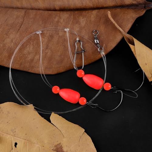 Alwonder 5-Pack Pompano Rigs Surf Fishing Rigs with Snell Floats, Saltwater Live Bait Rig Swivels Duo Lock Snaps Circle Wide Gap Kahle Hooks Rig for Beach Surf Casting Pier Jetty Fishing - color: Red 5-Pack, size: #2 Wide Gap Hook