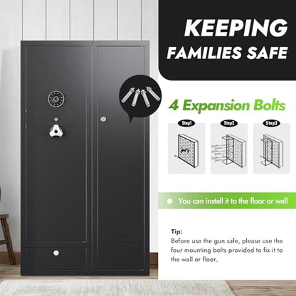 KAER 15-20 Gun Safe Gun Cabinet 2 in 1Large Gun Safes for Rifles and Pistols Rifle Safe for Home High Capacity Electronic Gun Cabinets for Rifles and Shotguns with Drawer,Removable Shelf - size: 15.75"D x 32.7"W x 59.1"H