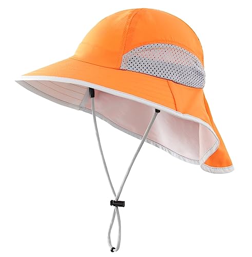 Connectyle Kids Sun Hat Adjustable Fishing Hat for Boys Grils Breathable UPF 50+ Protection Outdoor Beach Hat with Neck Flap - color: Orange