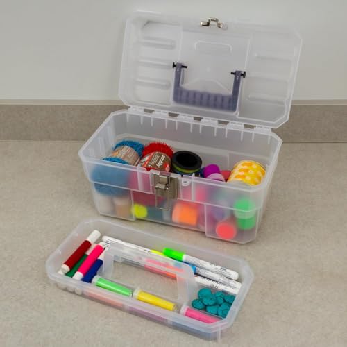 Akro-Mils 14-Inch Plastic Toolbox with Removable Tray, Steel Latch & Padlock Eye, Industrial-Grade Storage Box for Hobby Supplies, Crafts, and Tools, 14" x 8" x 8", Made in USA, Clear (09514) - size: 1-Pack
