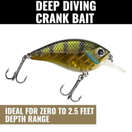 Lunkerhunt Impact Jolt | Crankbait, Deep Diving Hard Bait Fishing Lure | Flat Sided Square Bill, Clear Water, Fresh Water Lure for Bass Fishing, Trout and Spike, Crappie - color: Green Back