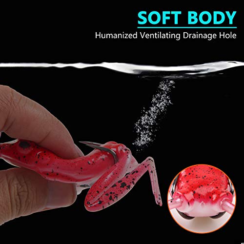 Frog Lures,Soft Freshwater Fishing Lure Kit Hollow Body Frog Lure with Double Sharp Hooks Tackle Box for Bass Pike Snakehead Dogfish 5 Colors