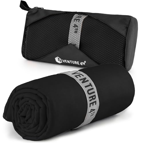 VENTURE 4TH Quick Dry Towel - Microfiber Travel Towel for Camping, Hiking, Gym, Beach - Lightweight, Packable, Compact Backpacking Companion - Black Medium - color: Black, size: 40.00" x 21.00"