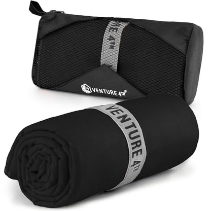 VENTURE 4TH Quick Dry Towel - Microfiber Travel Towel for Camping, Hiking, Gym, Beach - Lightweight, Packable, Compact Backpacking Companion - Black Medium - color: Black, size: 40.00" x 21.00"